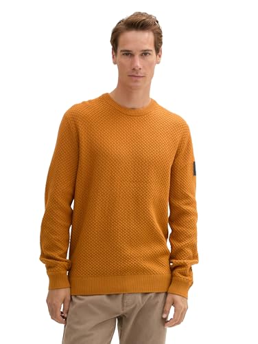 TOM TAILOR Herren Crewneck Strickpullover aus Baumwolle, 10821 - Peanut Butter Brown, L von TOM TAILOR