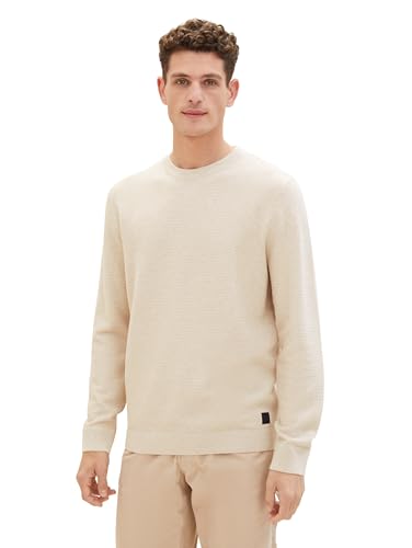 TOM TAILOR Herren Crewneck Strickpullover aus Baumwolle, silver ecru light melange, M von TOM TAILOR