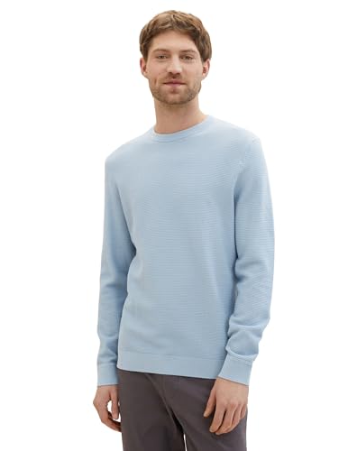 TOM TAILOR Herren Crewneck Strickpullover aus Baumwolle, Foggy Blue, M von TOM TAILOR