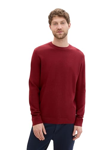 TOM TAILOR Herren Crewneck Strickpullover aus Baumwolle, burgundy dark red melange, L von TOM TAILOR