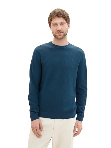 TOM TAILOR Herren Crewneck Strickpullover aus Baumwolle, dark green melange, L von TOM TAILOR