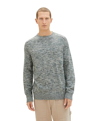 TOM TAILOR Herren Crewneck Strickpullover aus Baumwolle, dusty dark teal mouline, XXL von TOM TAILOR