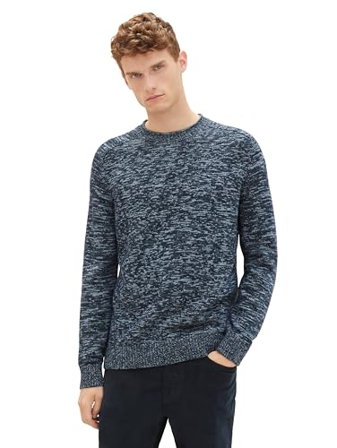 TOM TAILOR Herren Crewneck Strickpullover aus Baumwolle, navy multicolor mouline, M von TOM TAILOR
