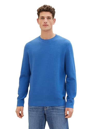 TOM TAILOR Herren Crewneck Strickpullover aus Baumwolle, sure blue melange, M von TOM TAILOR