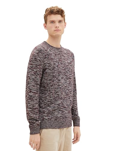 TOM TAILOR Herren Crewneck Strickpullover aus Baumwolle, tawny port red mouline, XL von TOM TAILOR