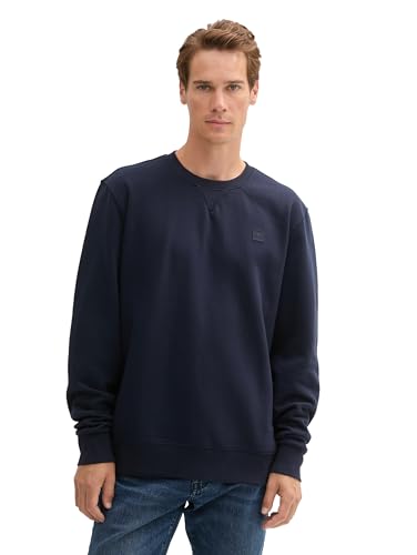 TOM TAILOR Herren Crewneck Sweatshirt mit Logo-Badge, 10668 - Sky Captain Blue, M von TOM TAILOR