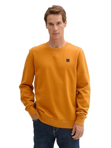 TOM TAILOR Herren Crewneck Sweatshirt mit Logo-Badge, 10821 - Peanut Butter Brown, M von TOM TAILOR