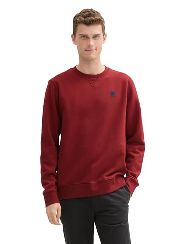 TOM TAILOR Herren Crewneck Sweatshirt mit Logo-Badge, 13721 - Burgundy Dark Red, M von TOM TAILOR