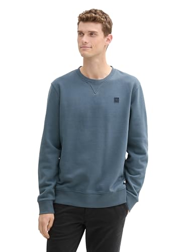 TOM TAILOR Herren Crewneck Sweatshirt mit Logo-Badge, 27604 - Stormy Blue, M von TOM TAILOR