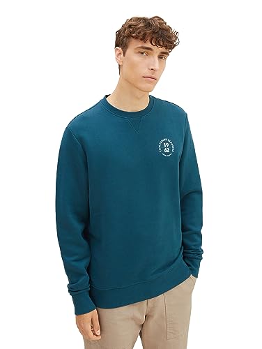 TOM TAILOR Herren Crewneck Sweatshirt mit Print, deep pond green, L von TOM TAILOR