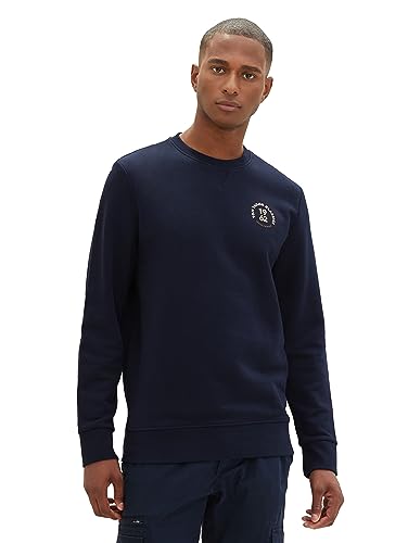 TOM TAILOR Herren Crewneck Sweatshirt mit Print, sky captain blue, L von TOM TAILOR