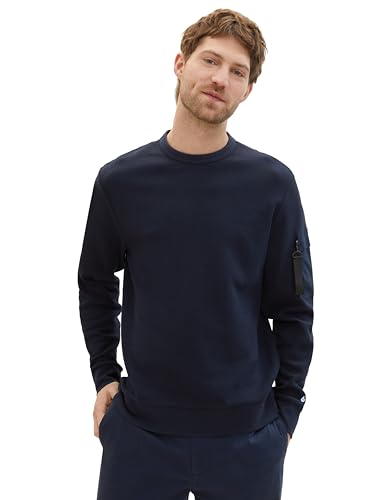 TOM TAILOR Herren Crewneck Sweatshirt mit Tasche am Arm, 10668 - Sky Captain Blue, XXXL von TOM TAILOR