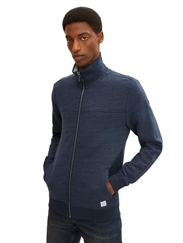 TOM TAILOR Herren Sweatjacke mit Stehkragen, 19024 - Sky Captain Blue White Melange, M von TOM TAILOR