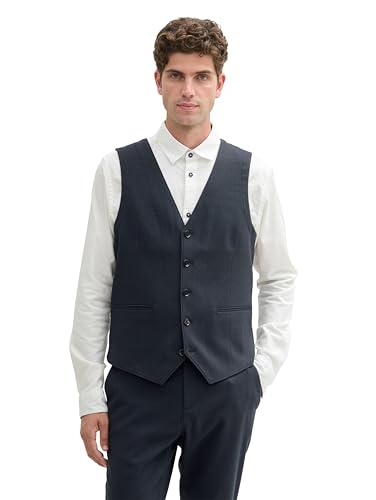 TOM TAILOR Herren Dobby Anzugsweste mit Stretch-Anteil, 36780 - Navy Blue Structure, 50 von TOM TAILOR