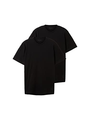 TOM TAILOR Herren 1037741 Doppelpack T-Shirt mit Rundhals-Ausschnitt aus Baumwolle, 29999-Black, S (2er Pack) von TOM TAILOR