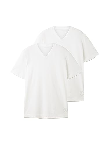TOM TAILOR Herren 1037738 Doppelpack T-Shirt mit V-Ausschnitt aus Baumwolle, 20000-White, M (2er Pack) von TOM TAILOR