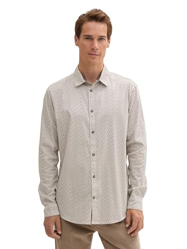 TOM TAILOR Herren Fitted Hemd mit Stretch, 36644 - Offwhite Stroke Design, XL von TOM TAILOR
