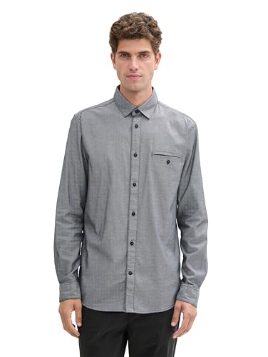 TOM TAILOR Herren Fitted Hemd mit Stretch, 36661 - Navy White Small Structure, L von TOM TAILOR