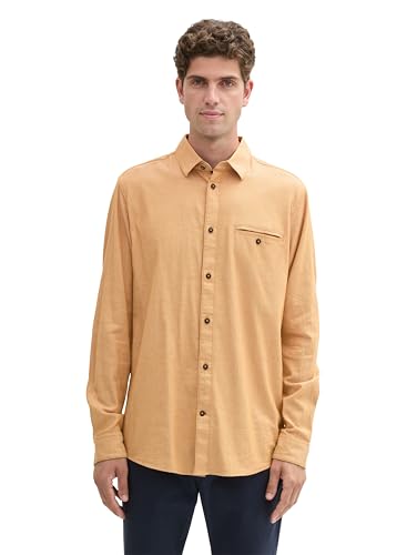 TOM TAILOR Herren Fitted Hemd mit Stretch, 36663 - Peanut Brown Small Structure, XXL von TOM TAILOR