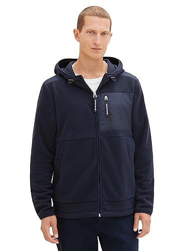 TOM TAILOR Herren Fleecejacke mit Kapuze, sky captain blue, XXL von TOM TAILOR