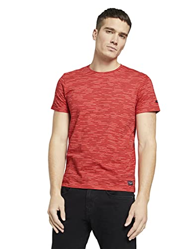 TOM TAILOR Herren Gestreiftes T-Shirt 1023906, 26336 - Powerful Red White Melange, M von TOM TAILOR