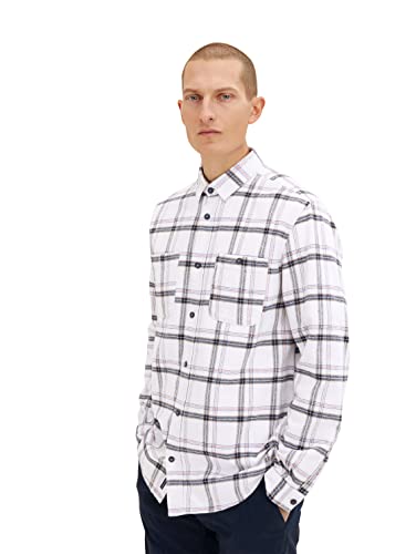 TOM TAILOR Herren Hemd mit Karo-Muster 1033706, 30740 - Off White Colorful Check, M von TOM TAILOR