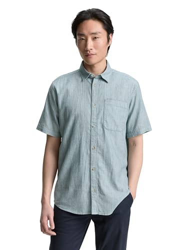 TOM TAILOR Herren 1046098 Hemd, 37915 - Green Slub Structure, M EU von TOM TAILOR