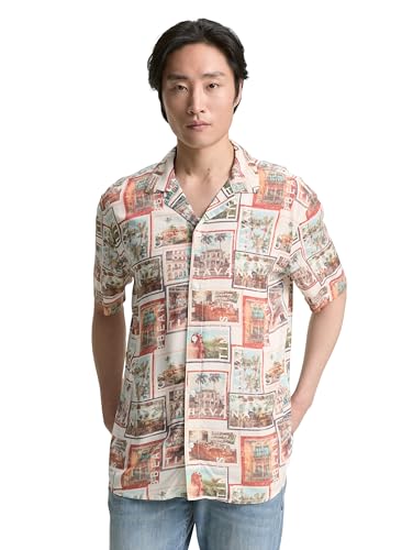 TOM TAILOR Herren 1046097 Hemd, 37919-Multi Color Photo Design, S von TOM TAILOR