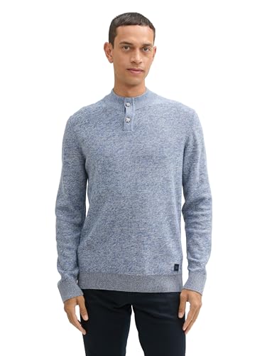 TOM TAILOR Herren Henley Strickpullover aus Baumwolle, 30987 - Stormy Grey Mouline, L von TOM TAILOR