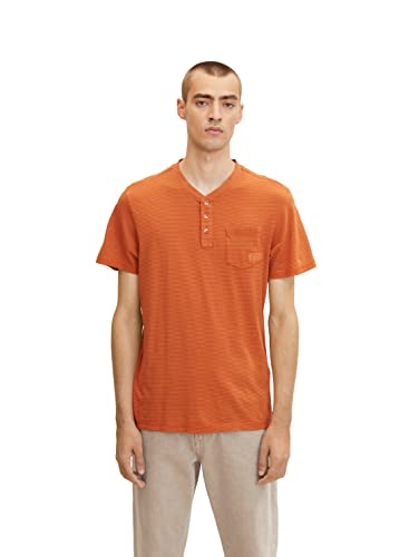 TOM TAILOR Herren Henley T-Shirt mit Brusttasche 1032933, 30391 - Flame Orange Finestripe, M von TOM TAILOR