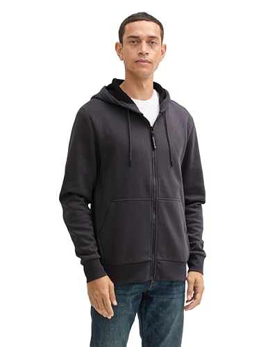 TOM TAILOR Herren Hoodie Sweatjacke mit Kängurutasche, 10899 - Tarmac Grey, L von TOM TAILOR