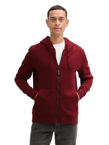 TOM TAILOR Herren Hoodie Sweatjacke mit Kängurutasche, 13721 - Burgundy Dark Red, L von TOM TAILOR