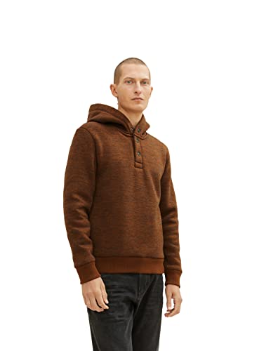 TOM TAILOR Herren Hoodie Sweatshirt mit Knopfleiste 1034374, 30862 - Otter Brown Streaky Inject, L von TOM TAILOR