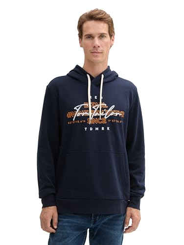 TOM TAILOR Herren Hoodie Sweatshirt mit Logo-Print, 10668 - Sky Captain Blue, XL von TOM TAILOR