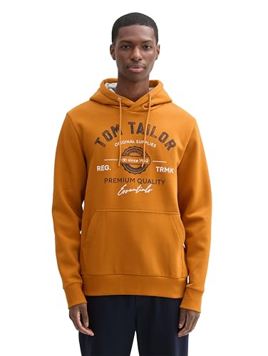 TOM TAILOR Herren Hoodie Sweatshirt mit Logo-Print, 10821 - Peanut Butter Brown, M von TOM TAILOR