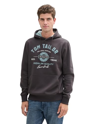 TOM TAILOR Herren Hoodie Sweatshirt mit Logo-Print, 10899 - Tarmac Grey, XXL von TOM TAILOR