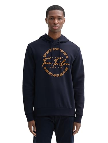 TOM TAILOR Herren Hoodie Sweatshirt mit Logo-Print, 15148 - Sky Captain Blue, L von TOM TAILOR