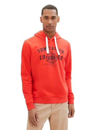 TOM TAILOR Herren Hoodie Sweatshirt mit Logo-Print, 15220 - Powerful Red, L von TOM TAILOR