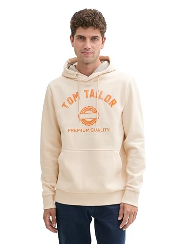 TOM TAILOR Herren Hoodie Sweatshirt mit Logo-Print, 27469 - Smooth Light Sand, S von TOM TAILOR