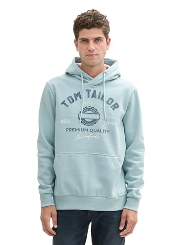 TOM TAILOR Herren Hoodie Sweatshirt mit Logo-Print, 30463 - Dusty Mint Blue, L von TOM TAILOR