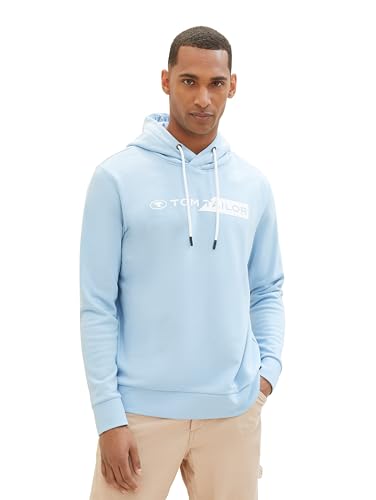 TOM TAILOR Herren Hoodie Sweatshirt mit Logo-Print, 32245 - Washed Out Middle Blue, XXL von TOM TAILOR