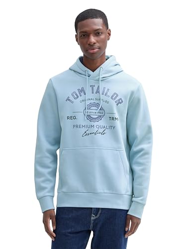 TOM TAILOR Herren Hoodie Sweatshirt mit Logo-Print, 34591 - Middle Sky Blue, XXL von TOM TAILOR