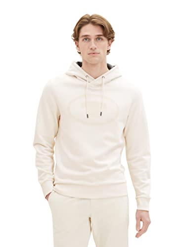 TOM TAILOR Herren 1037799 Hoodie Sweatshirt mit Logo-Print aus Baumwolle, 18592-vintage beige, XL von TOM TAILOR