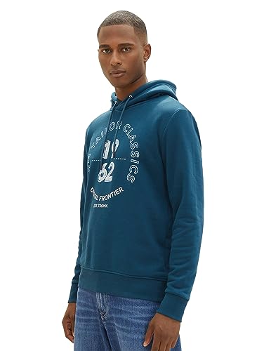 TOM TAILOR Herren Hoodie Sweatshirt mit Print, deep pond green, M von TOM TAILOR