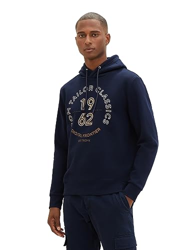 TOM TAILOR Herren Hoodie Sweatshirt mit Print, sky captain blue, L von TOM TAILOR