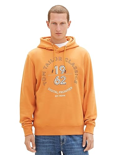 TOM TAILOR Herren Hoodie Sweatshirt mit Print, tomato cream orange, M von TOM TAILOR