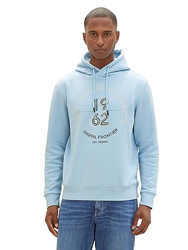 TOM TAILOR Herren Hoodie Sweatshirt mit Print, washed out middle blue, L von TOM TAILOR
