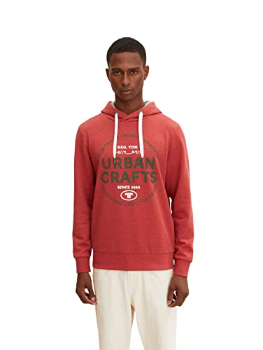 TOM TAILOR Herren 1035833 Hoodie Sweatshirt mit Print , 27839 - Chili Red White Melange, L von TOM TAILOR