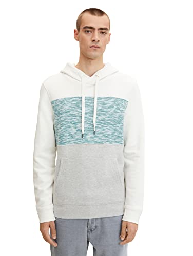 TOM TAILOR Herren Hoodie im Colourblocking 1032925, 10332 - Off White, M von TOM TAILOR