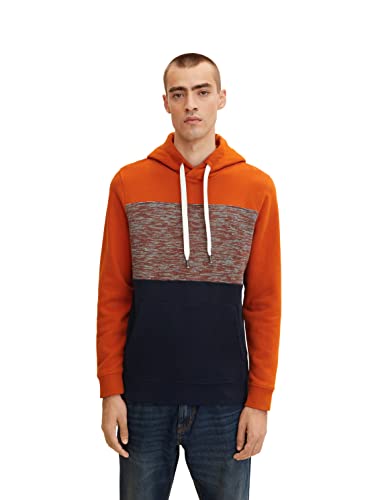 TOM TAILOR Herren Hoodie im Colourblocking 1032925, 19772 - Gold Flame Orange, L von TOM TAILOR